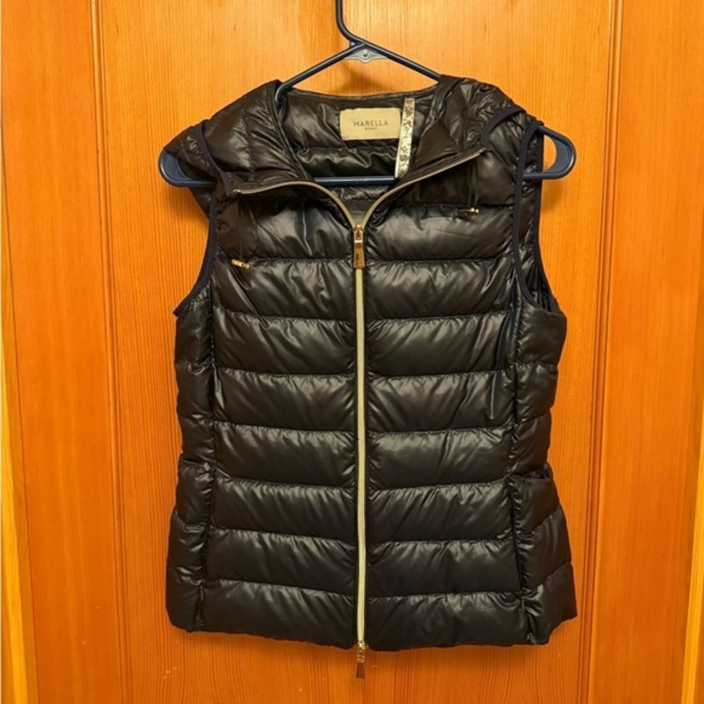 Marella Hooded Sport Blue Quilted Puffer Vest